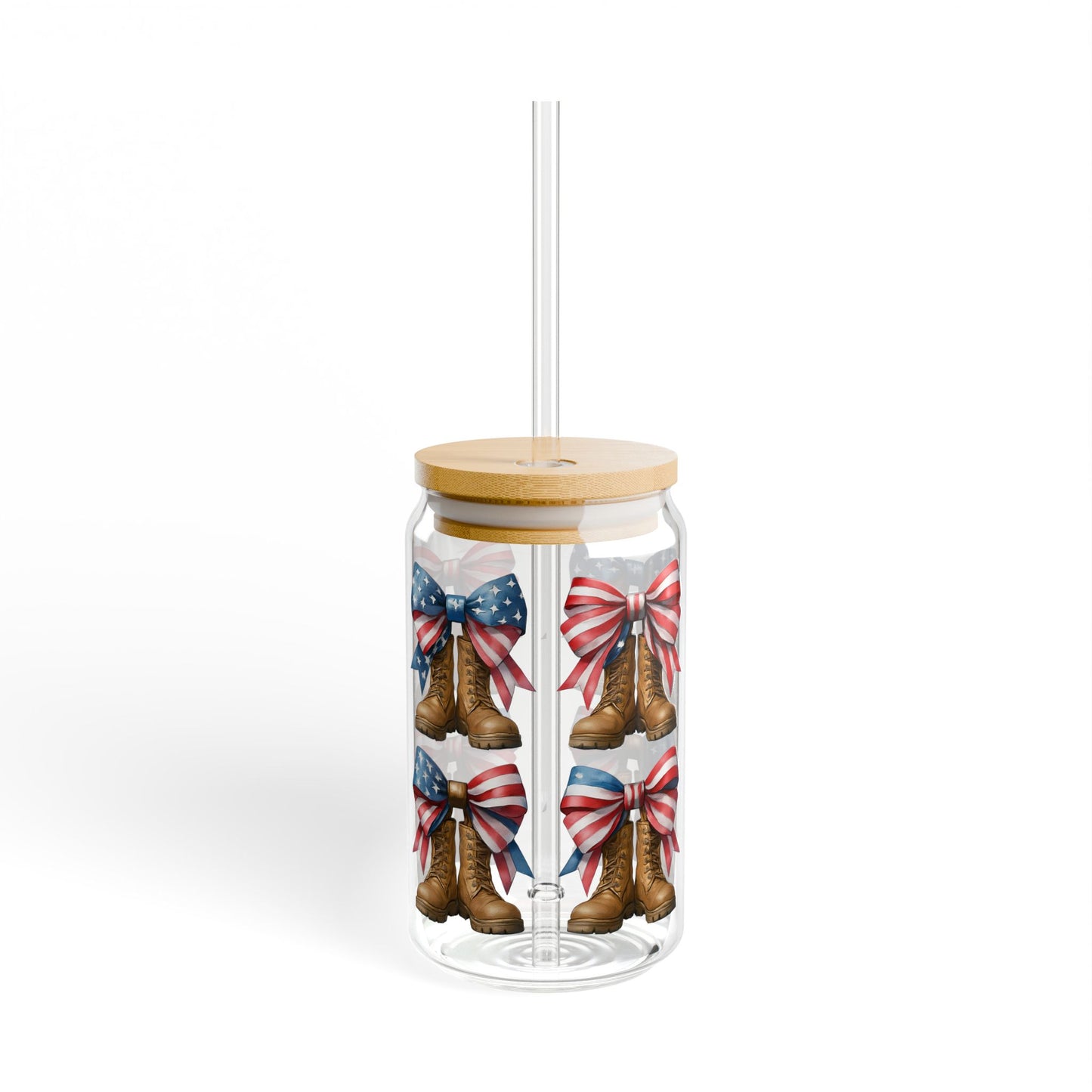 Bows and Boots Patriotic 16oz Glass Cup with Straw