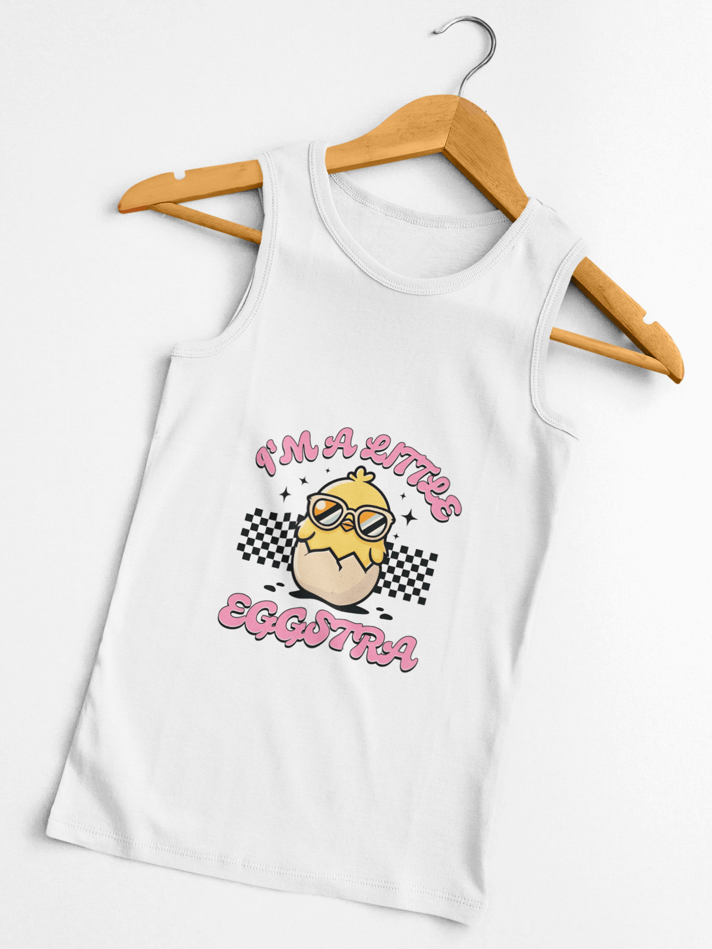 Fun Kid's Jersey Tank Top - "I'm a Little Eggstra" Design