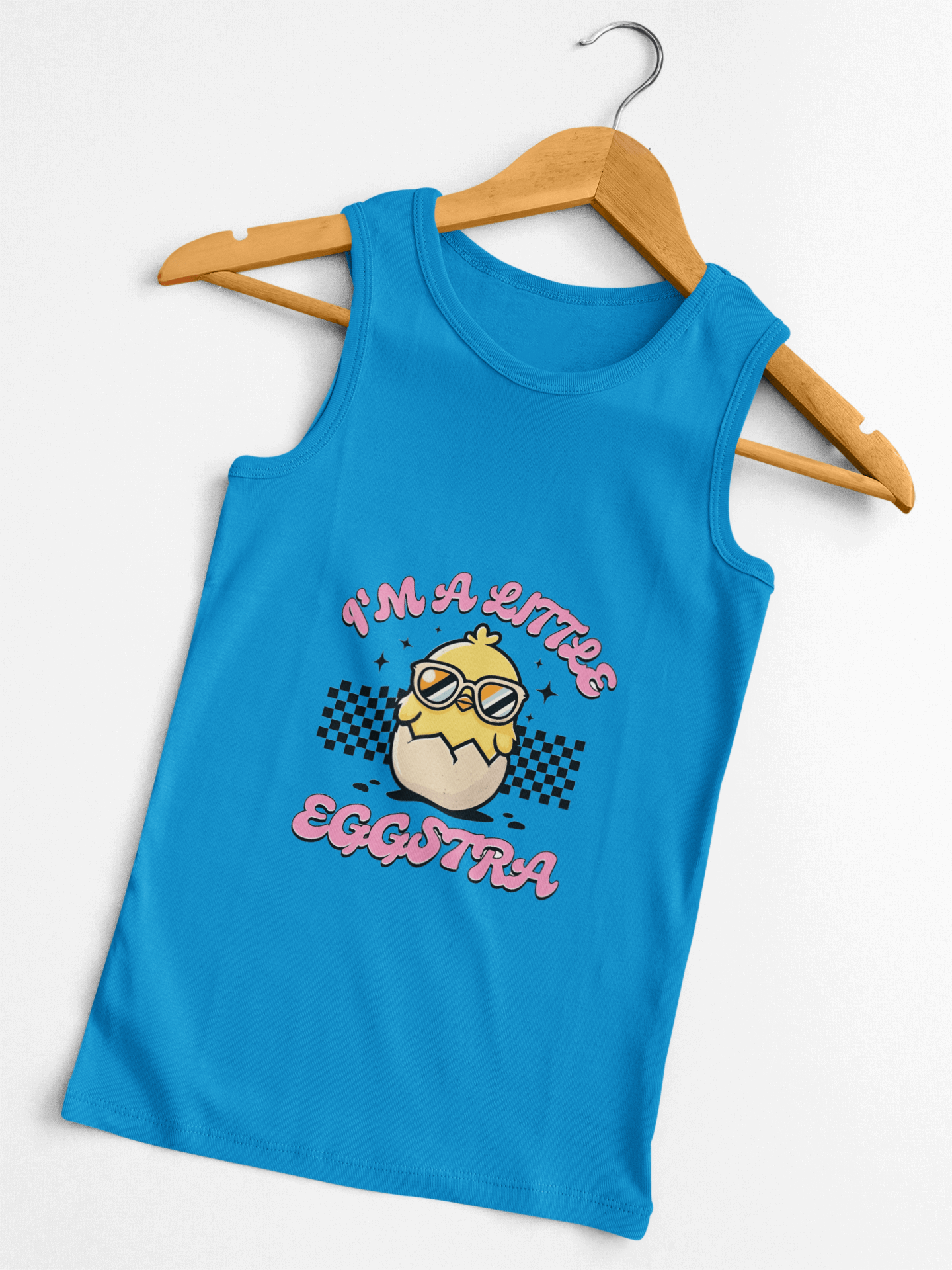 Fun Kid's Jersey Tank Top - "I'm a Little Eggstra" Design