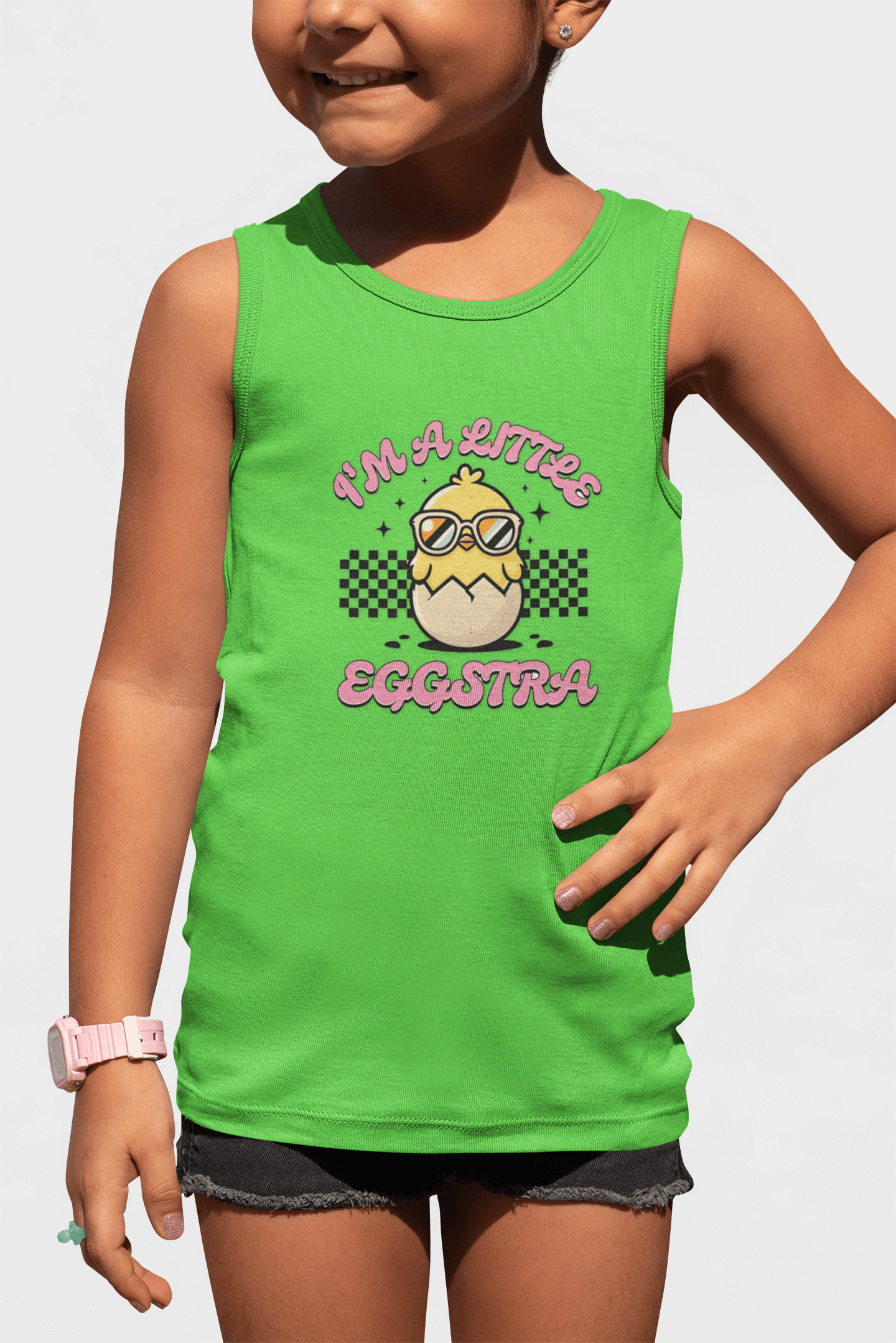 Fun Kid's Jersey Tank Top - "I'm a Little Eggstra" Design