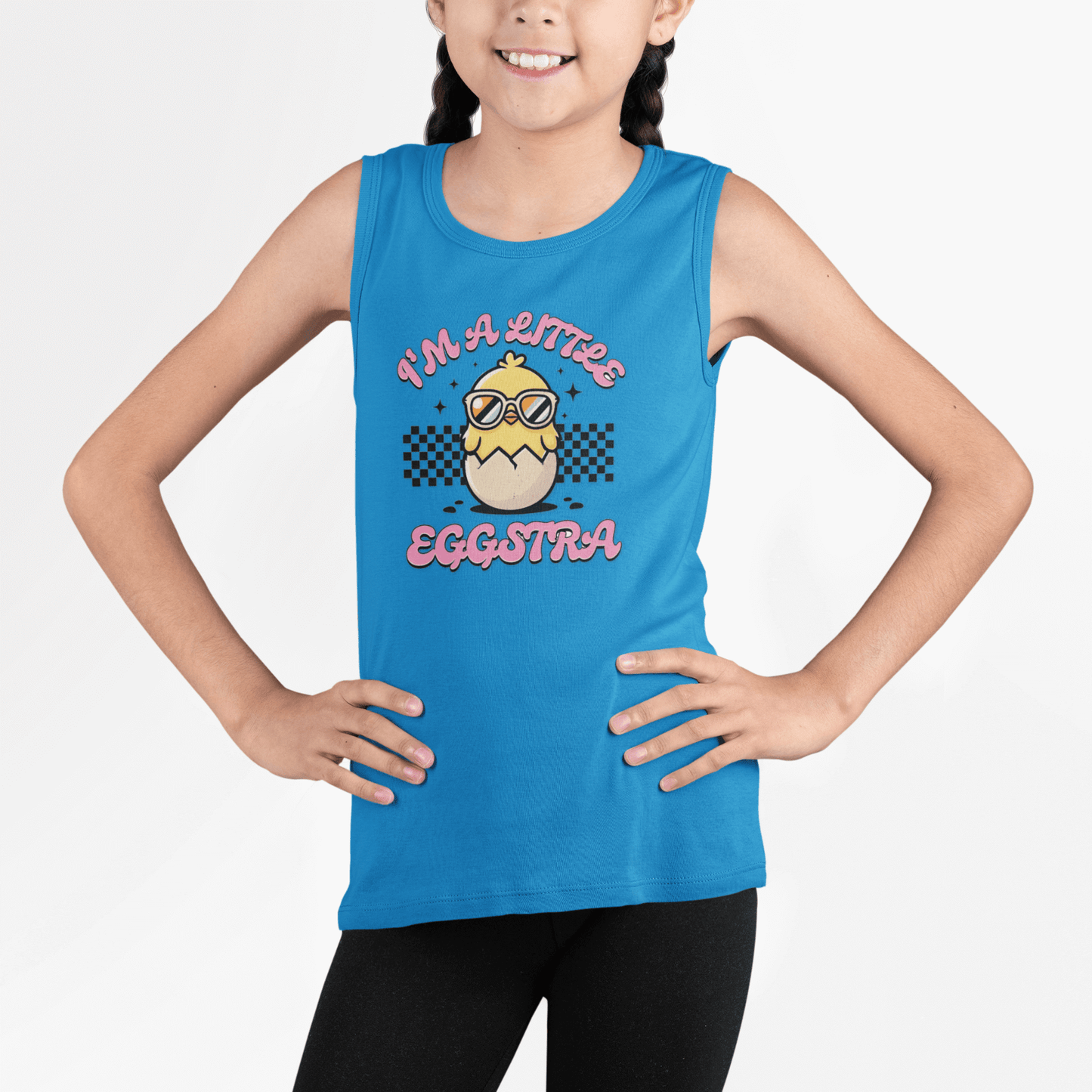 Fun Kid's Jersey Tank Top - "I'm a Little Eggstra" Design