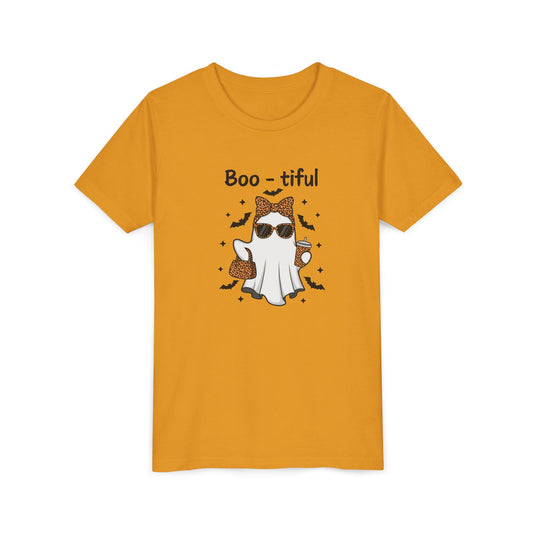 Boo-tiful Ghost Youth T-Shirt Fun Halloween Shirt for Kids, Cute Spooky Tee, Ghost Lover Gift, Youth Short Sleeve Halloween Tee