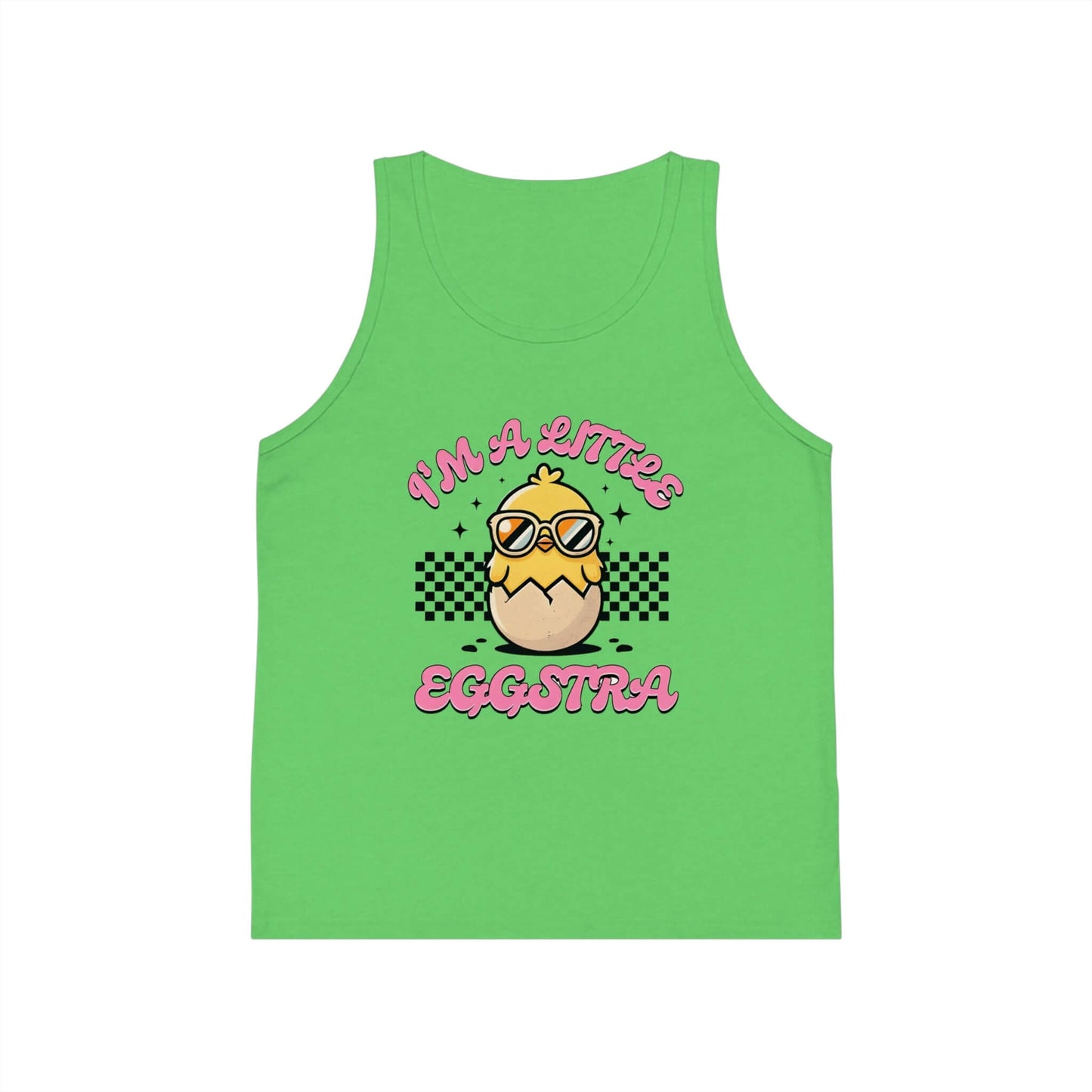 Fun Kid's Jersey Tank Top - "I'm a Little Eggstra" Design