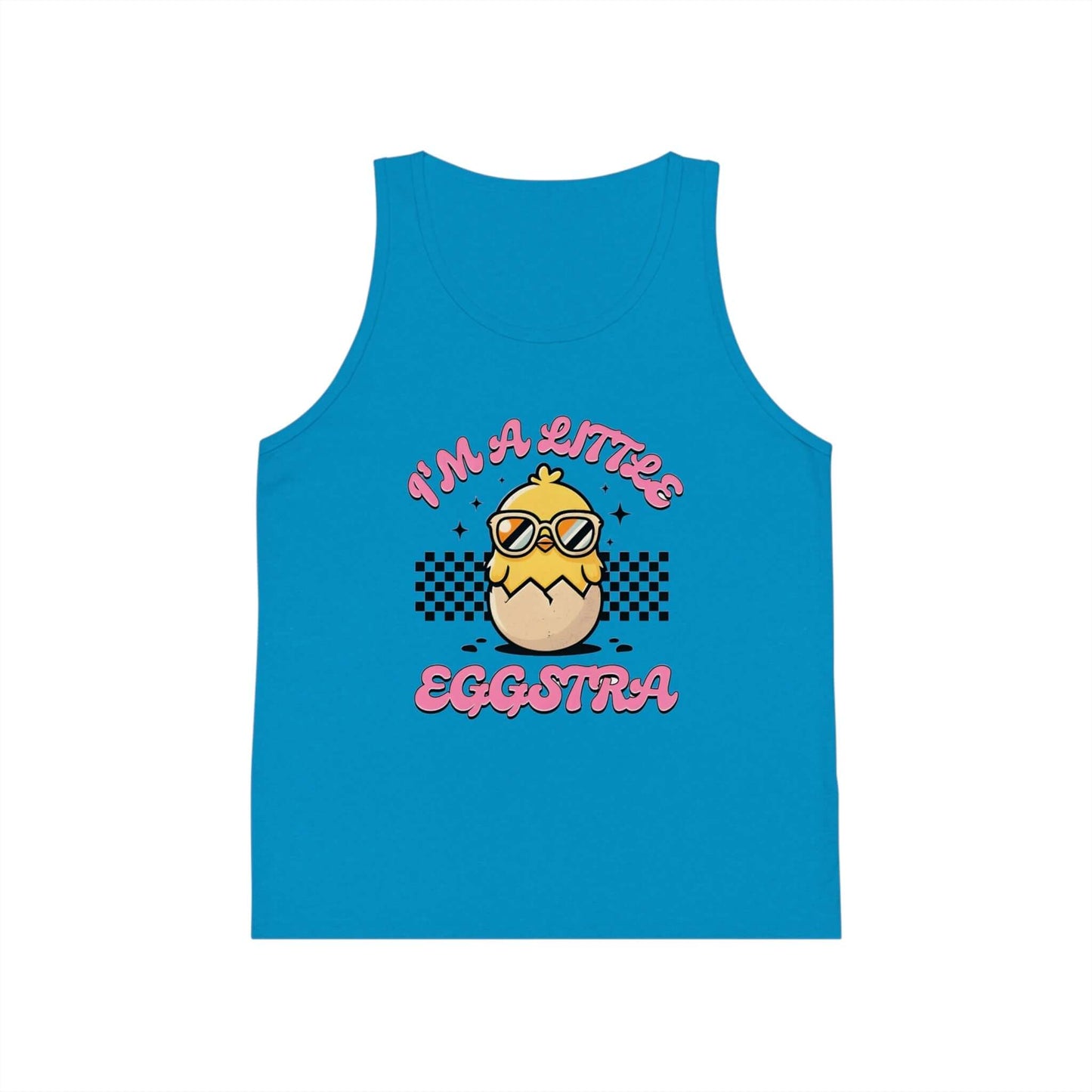 Fun Kid's Jersey Tank Top - "I'm a Little Eggstra" Design