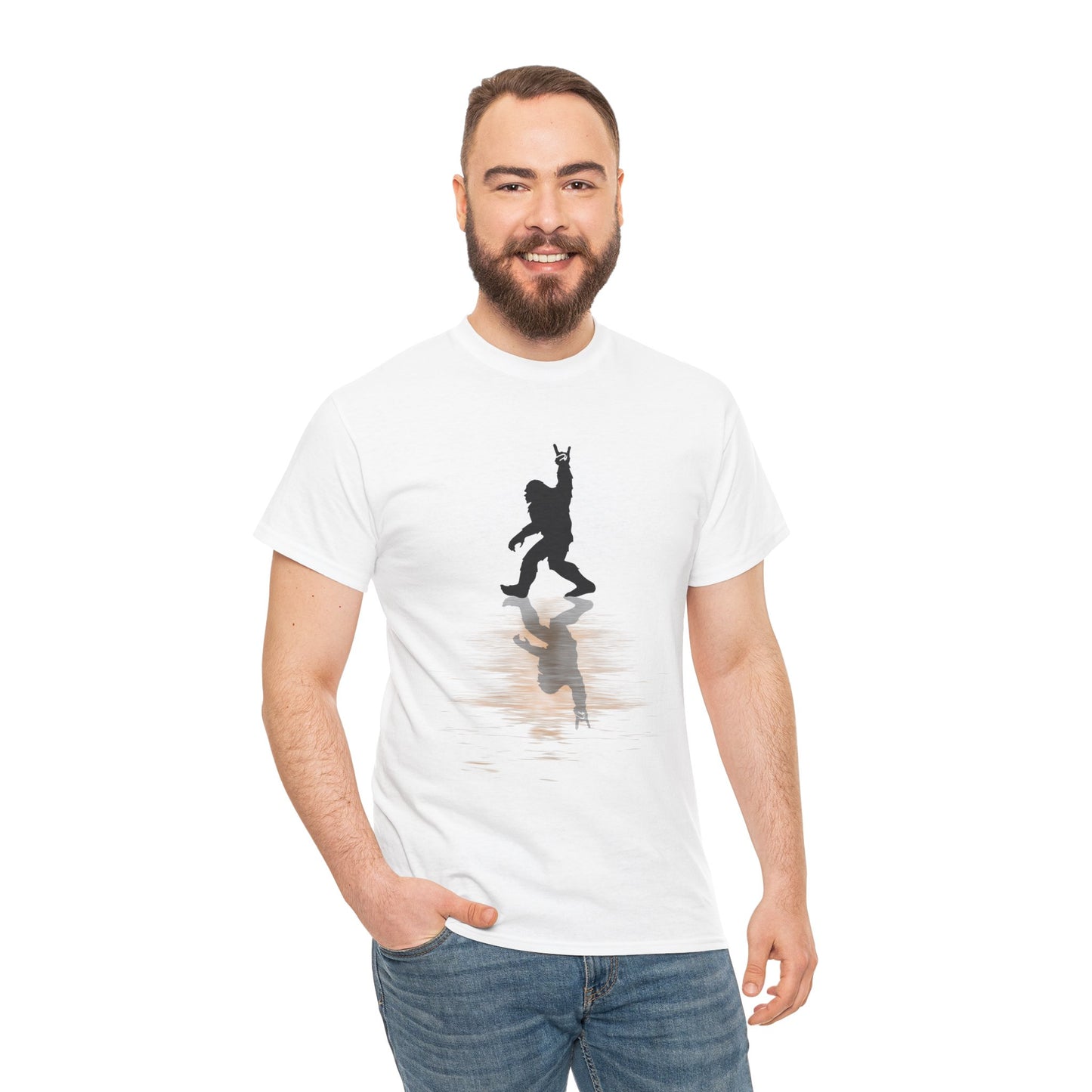Rocking Bigfoot Cotton Tee - Music Lover Gift, Funny Sasquatch Shirt, Unique Graphic Tee, Outdoor Adventure Apparel
