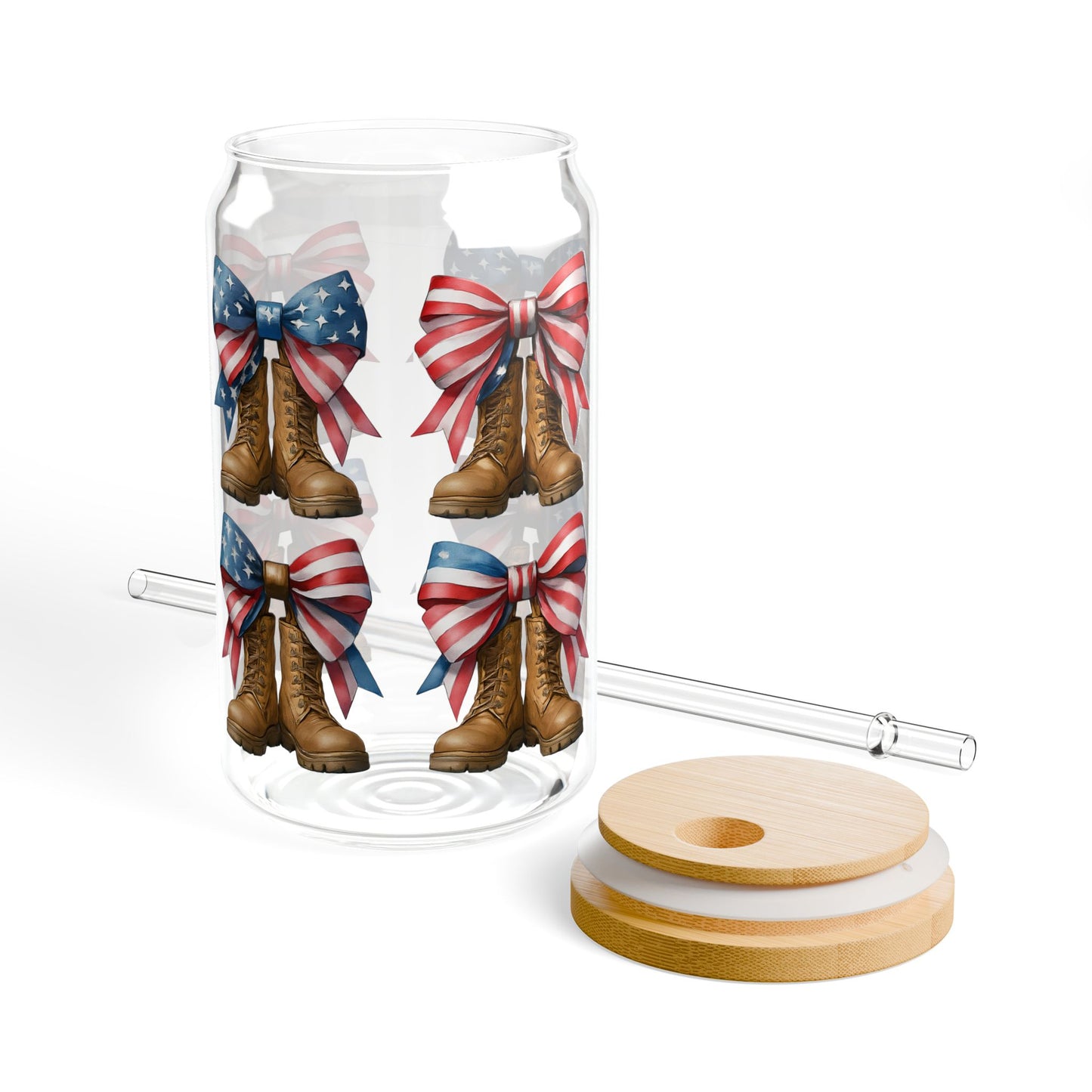 Bows and Boots Patriotic 16oz Glass Cup with Straw