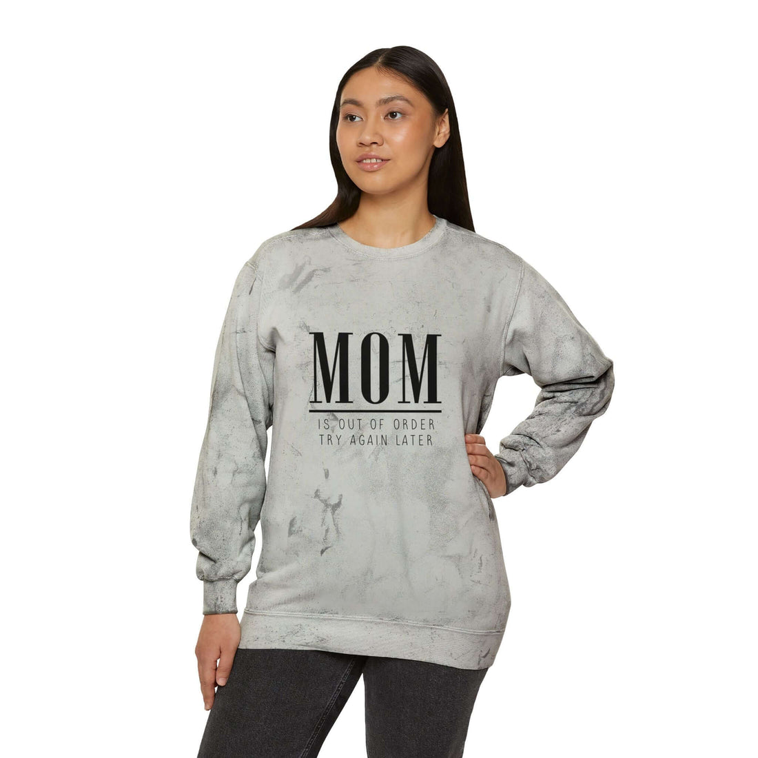 "Mom is Out of Order" Gray Marble Sweatshirt – A Must-Have for Every Tired Mom!