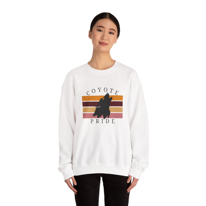 Coyote Pride Crewneck Sweatshirt — Retro Sunset Howling Coyote Design