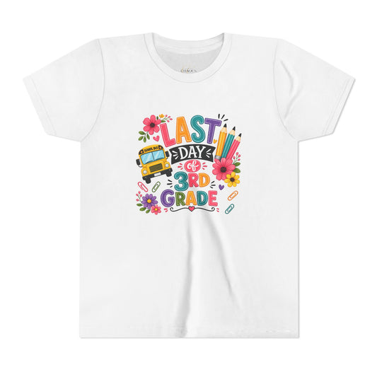 Last Day of 3rd Grade Youth Tee — Colorful School Bus & Pencil End‑of‑Year Shirt
