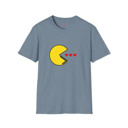 Pac-Man eating hearts retro gamer t-shirt