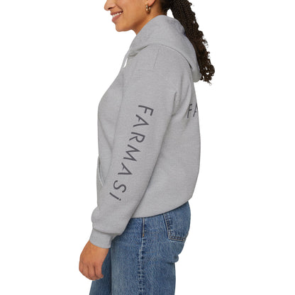 Farmasi Logo Hoodie — Branded Grey Pullover with Sleeve & Back Print