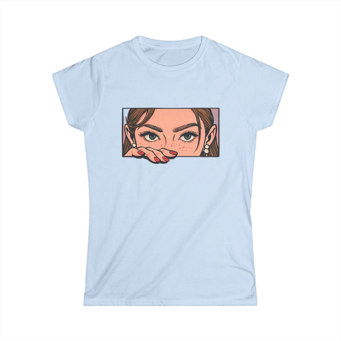 Comic Book Girl Peeking Out T-Shirt, Retro Pop Art Graphic Tee for Women, Vintage Comic Style Shirt