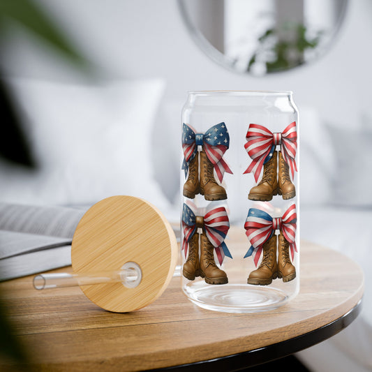 Bows and Boots Patriotic 16oz Glass Cup with Straw