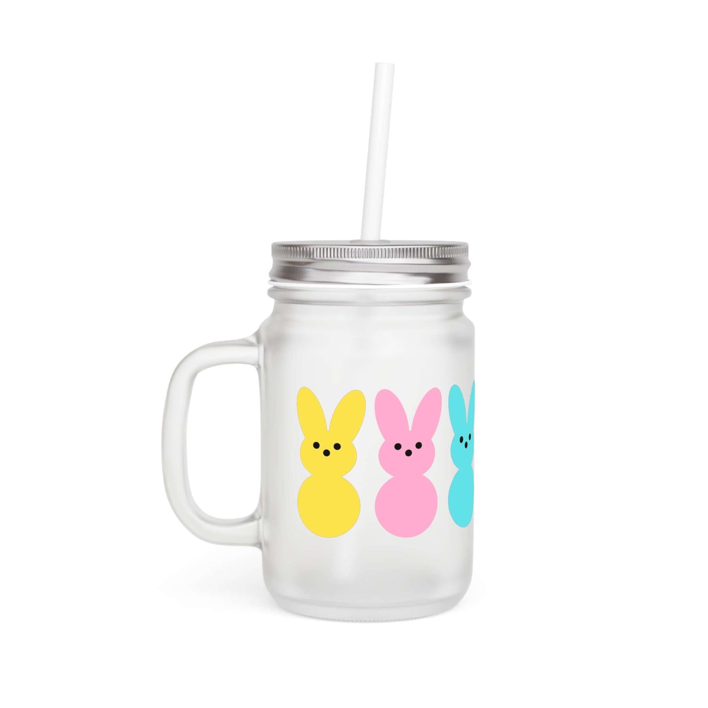 Frosted Mason Jar with Colorful Bunny Design