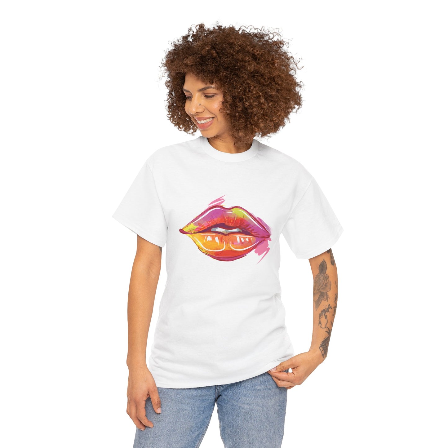 Lip Art Graphic Tee — Colorful Paint Kiss T‑Shirt