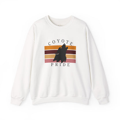 Coyote Pride Crewneck Sweatshirt — Retro Sunset Howling Coyote Design