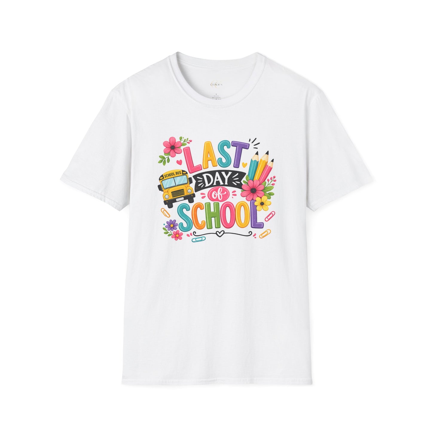 Last Day of School T-Shirt — Colorful School Bus & Pencil Graduation Tee