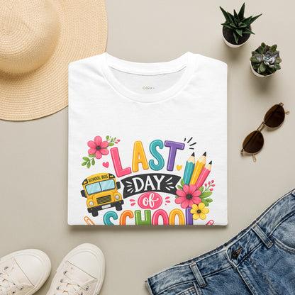 Last Day of School T-Shirt — Colorful School Bus & Pencil Graduation Tee