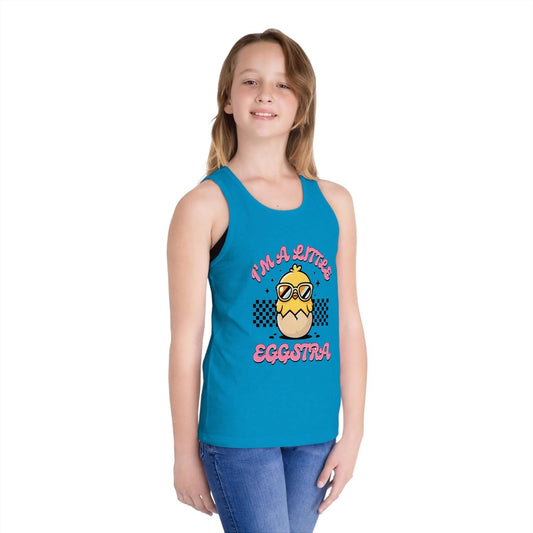 Fun Kid's Jersey Tank Top - "I'm a Little Eggstra" Design
