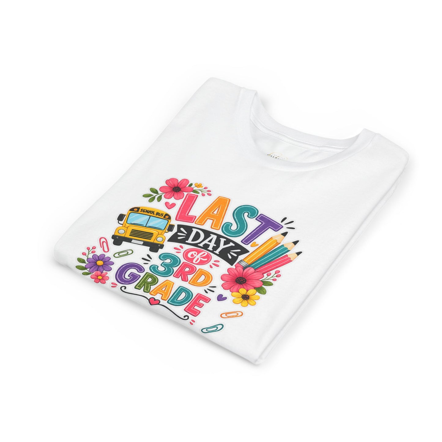Last Day of 3rd Grade Youth Tee — Colorful School Bus & Pencil End‑of‑Year Shirt