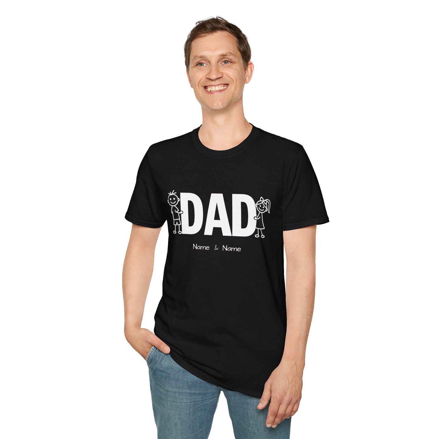 Personalized Dad Shirt with Kids Stick Figures & Custom Names - Father's Day Gift for Dad, Custom Family Tee, Dad Gift from Son & Daughter