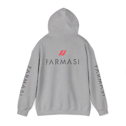 Farmasi Logo Hoodie — Branded Grey Pullover with Sleeve & Back Print