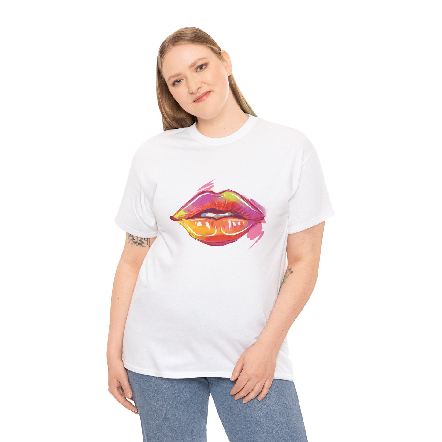 Lip Art Graphic Tee — Colorful Paint Kiss T‑Shirt