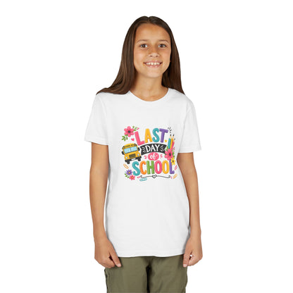 Last Day of School Youth Tee — Colorful School Bus & Flowers End of Year Shirt