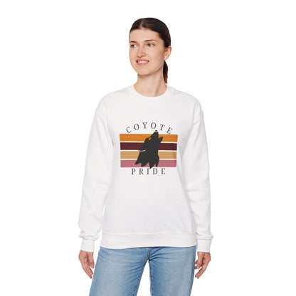 Coyote Pride Crewneck Sweatshirt — Retro Sunset Howling Coyote Design