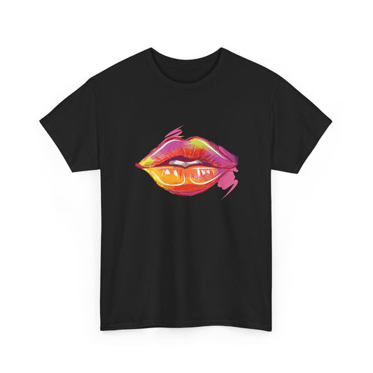 Lip Art Graphic Tee — Colorful Paint Kiss T‑Shirt