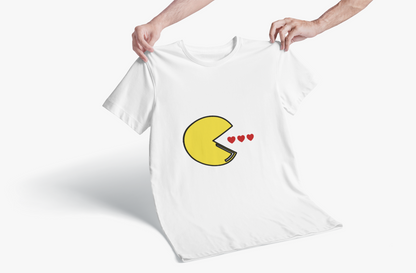 Pac-Man eating hearts retro gamer t-shirt
