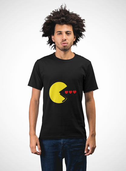 Pac-Man eating hearts retro gamer t-shirt