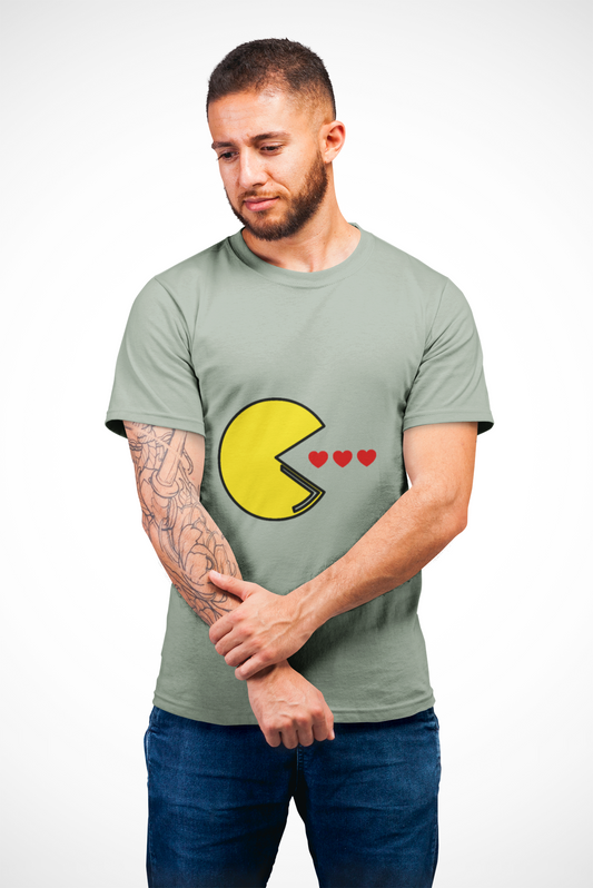 Pac-Man eating hearts retro gamer t-shirt