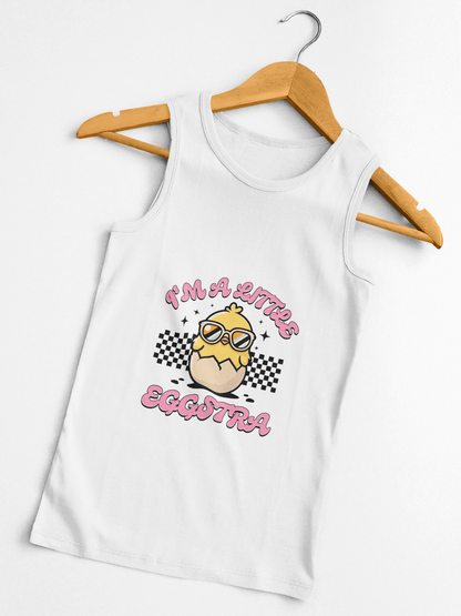 Fun Kid's Jersey Tank Top - "I'm a Little Eggstra" Design