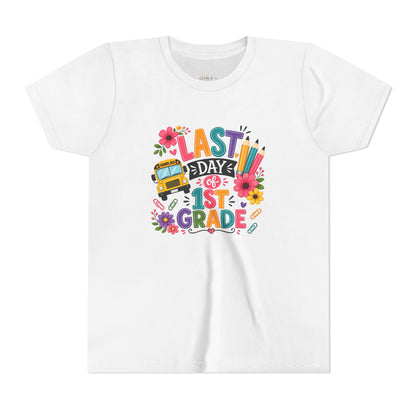 Last Day of 1st Grade Kids T-Shirt — Colorful School Bus & Pencil End-of-Year Shirt