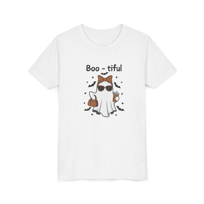 Boo-tiful Ghost Youth T-Shirt Fun Halloween Shirt for Kids, Cute Spooky Tee, Ghost Lover Gift, Youth Short Sleeve Halloween Tee