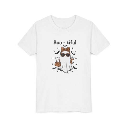 Boo-tiful Ghost Youth T-Shirt Fun Halloween Shirt for Kids, Cute Spooky Tee, Ghost Lover Gift, Youth Short Sleeve Halloween Tee