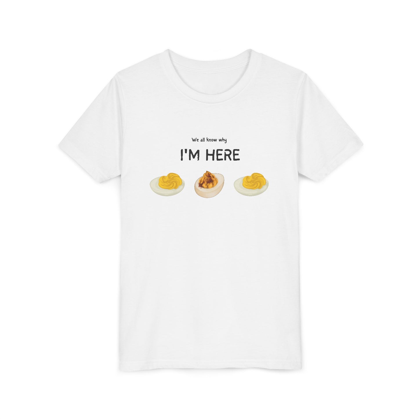 Deviled Egg Humor Youth T-Shirt Funny Food Pun Kids Tee, Cute Graphic Shirt for Boys & Girls, Punny Egg Lover Gift, Funny Kids T-Shirt
