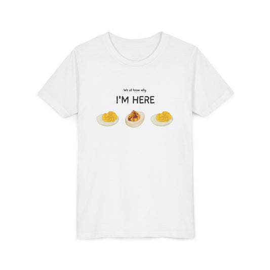 Deviled Egg Humor Youth T-Shirt Funny Food Pun Kids Tee, Cute Graphic Shirt for Boys & Girls, Punny Egg Lover Gift, Funny Kids T-Shirt
