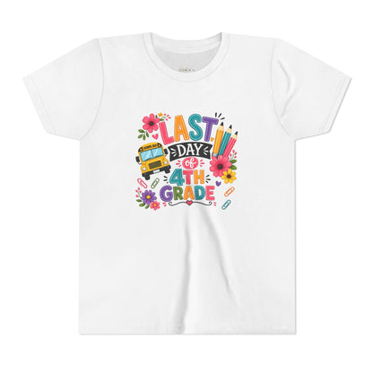 Last Day of 4th Grade Youth Tee — Colorful School Bus End-of-Year Shirt