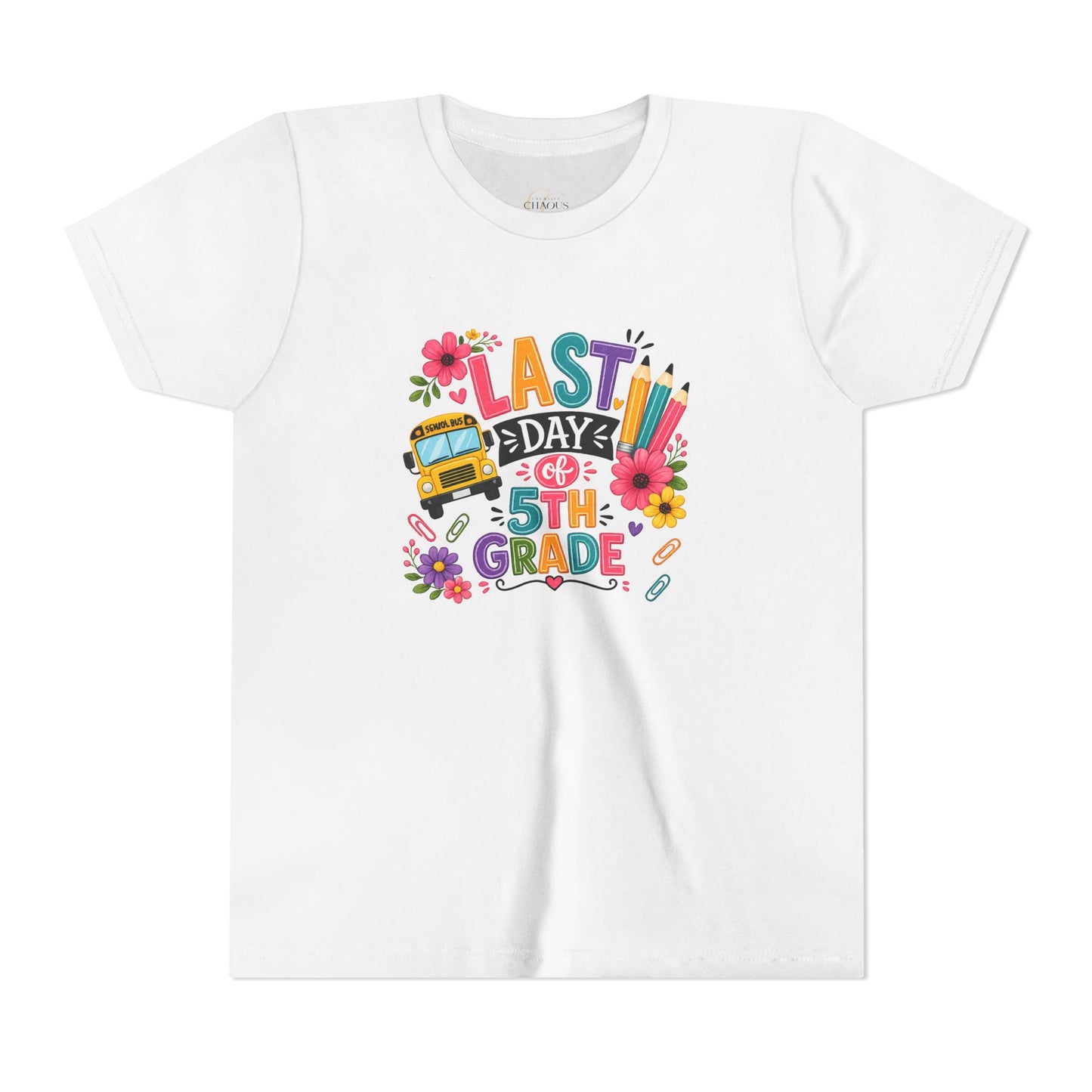 Last Day of 5th Grade Youth Tee - Colorful School Bus, End-of-Year Shirt