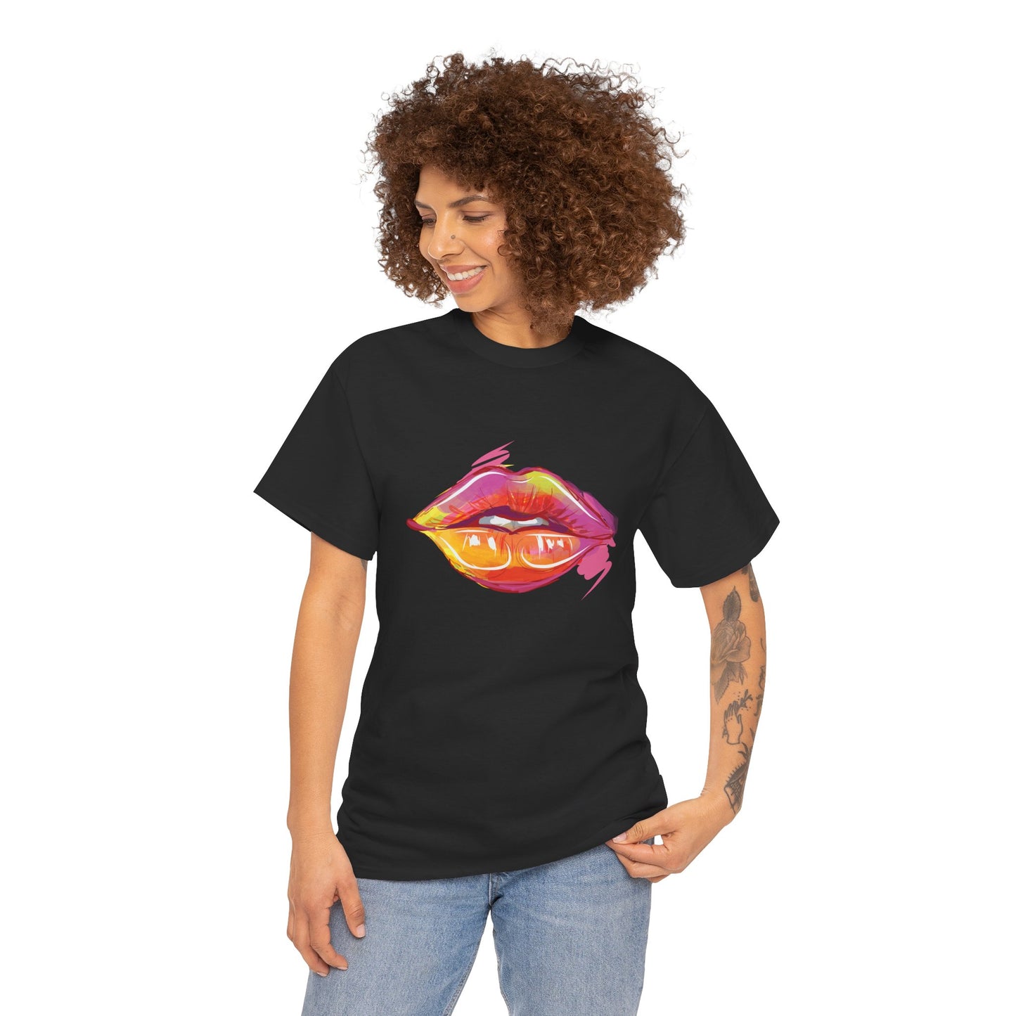 Lip Art Graphic Tee — Colorful Paint Kiss T‑Shirt