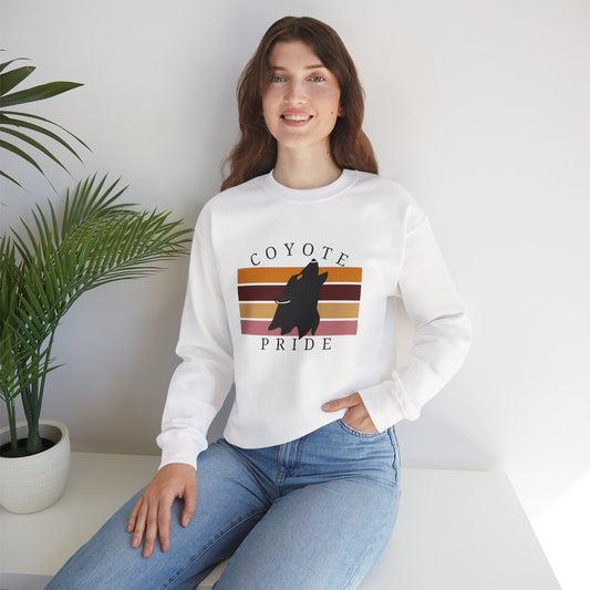 Coyote Pride Crewneck Sweatshirt — Retro Sunset Howling Coyote Design