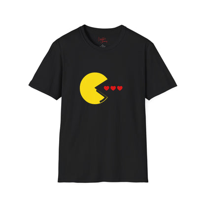 Pac-Man eating hearts retro gamer t-shirt