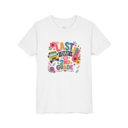 Last Day of 2nd Grade Youth Tee - Cute School Bus & Pencil End-of-Year Shirt