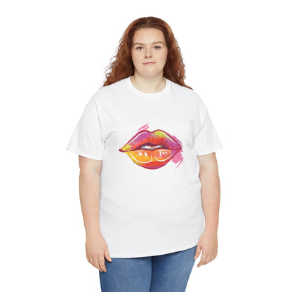Lip Art Graphic Tee — Colorful Paint Kiss T‑Shirt