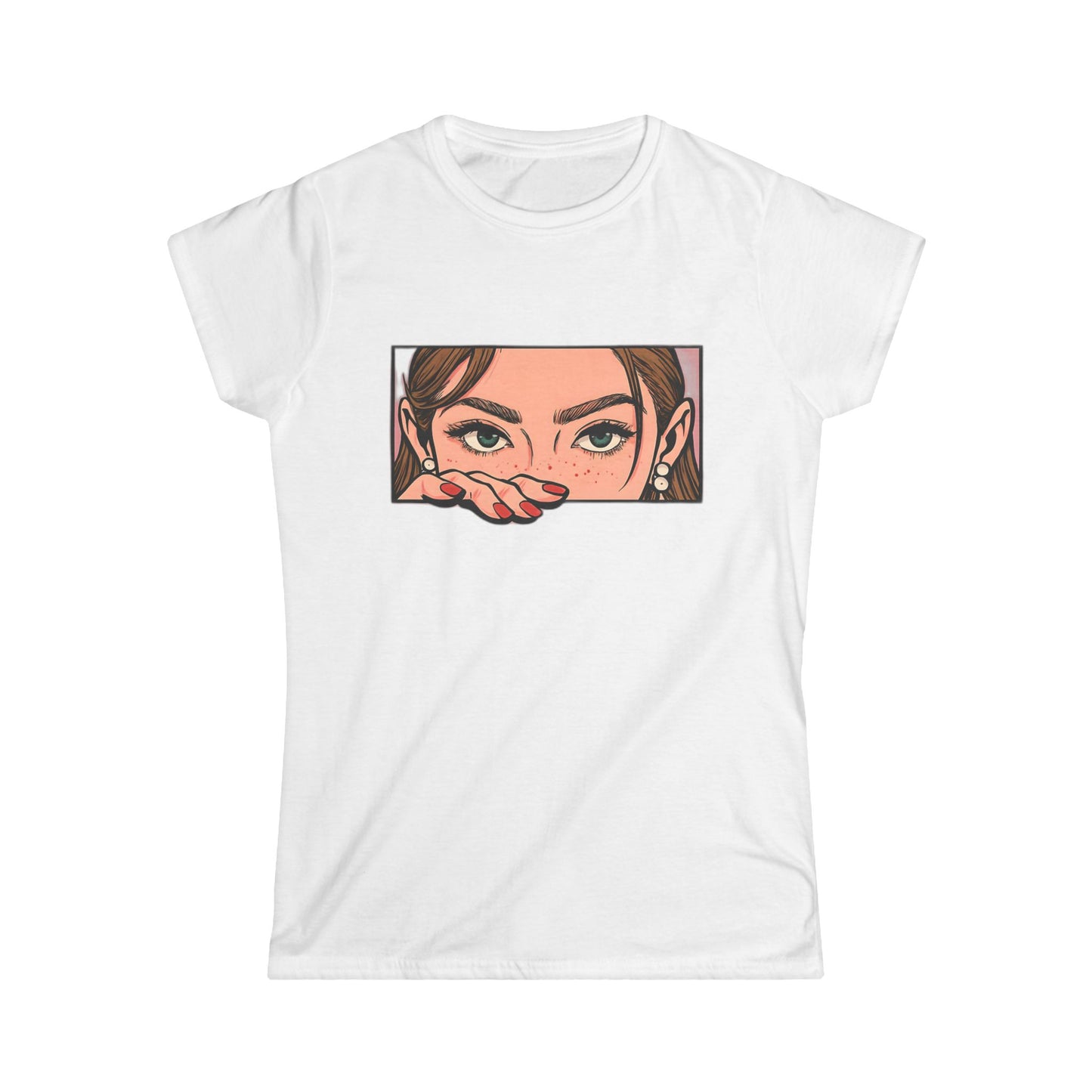 Comic Book Girl Peeking Out T-Shirt, Retro Pop Art Graphic Tee for Women, Vintage Comic Style Shirt