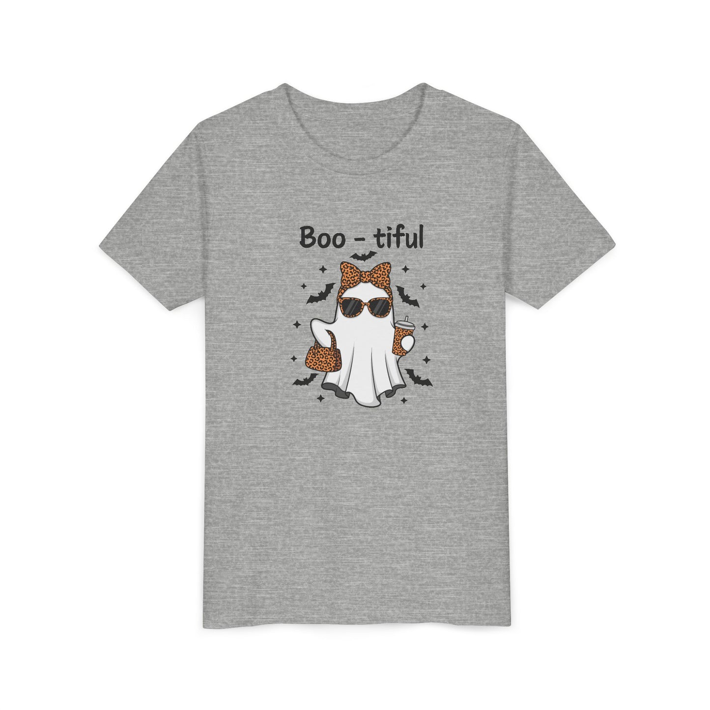 Boo-tiful Ghost Youth T-Shirt Fun Halloween Shirt for Kids, Cute Spooky Tee, Ghost Lover Gift, Youth Short Sleeve Halloween Tee