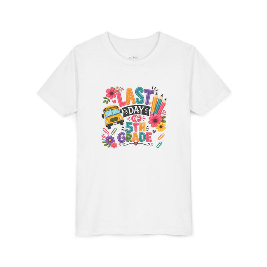 Last Day of 5th Grade Youth Tee - Colorful School Bus, End-of-Year Shirt