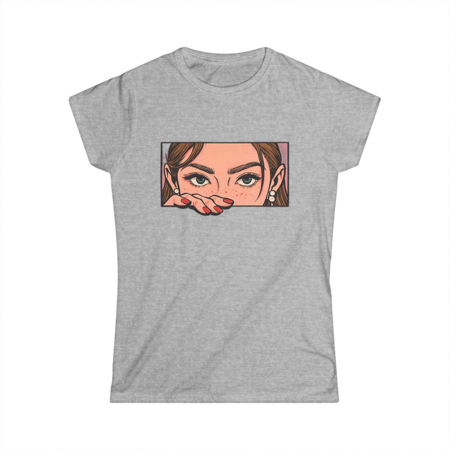Comic Book Girl Peeking Out T-Shirt, Retro Pop Art Graphic Tee for Women, Vintage Comic Style Shirt
